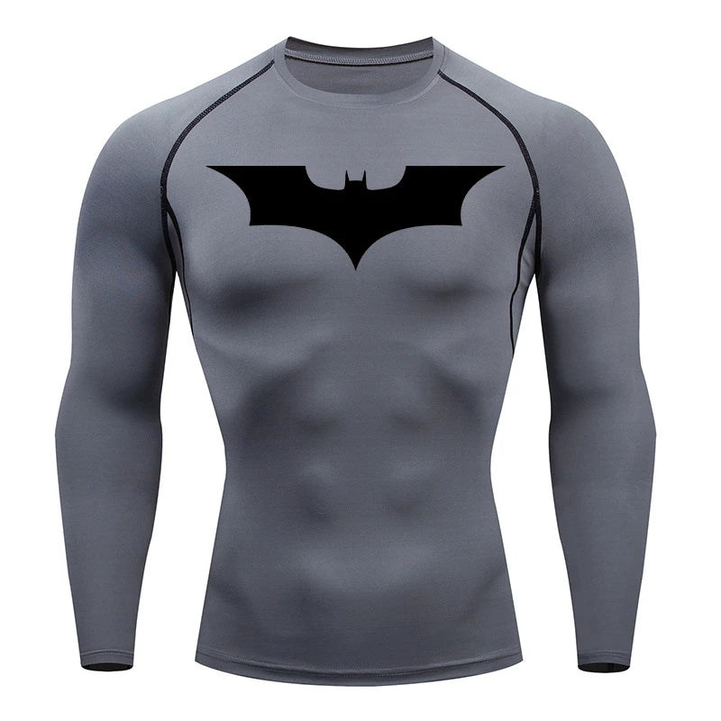 Bat Print Men’s Long Sleeve Compression Shirt | Quick Dry Athletic Rash Guard for Gym & TrainingBat Print Long Sleeve Compression Shirts for Men Gym Workout Running Tees Athletic Quick Dry Tshirts Tops Rash Guard Baselayers