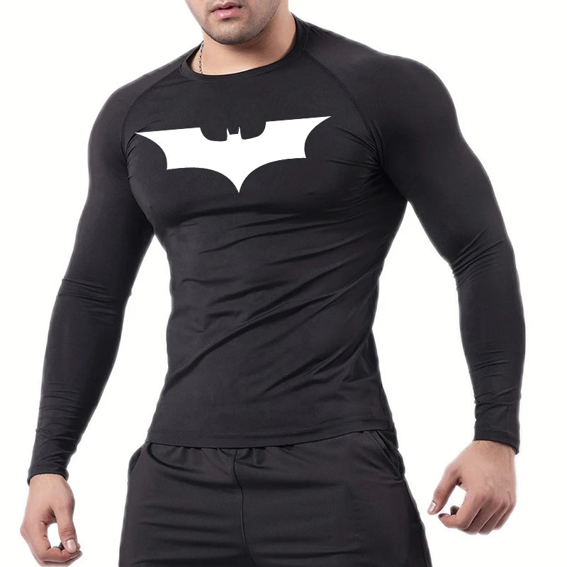 Bat Print Men’s Long Sleeve Compression Shirt | Quick Dry Athletic Rash Guard for Gym & TrainingBat Print Long Sleeve Compression Shirts for Men Gym Workout Running Tees Athletic Quick Dry Tshirts Tops Rash Guard Baselayers