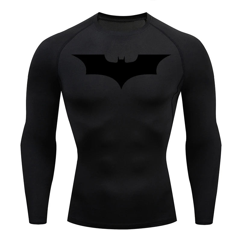 Bat Print Men’s Long Sleeve Compression Shirt | Quick Dry Athletic Rash Guard for Gym & TrainingBat Print Long Sleeve Compression Shirts for Men Gym Workout Running Tees Athletic Quick Dry Tshirts Tops Rash Guard Baselayers