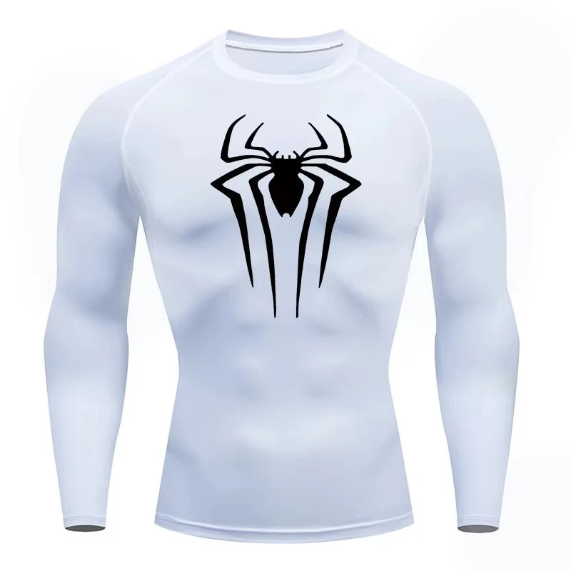 Spider Print Men's Long Sleeve Compression Shirt | Quick Dry Workout Top & Rash Guard for Gym and Athletic Training ZY0063