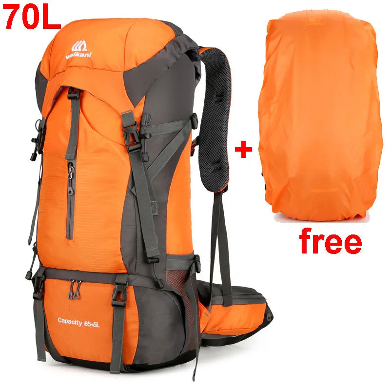 70L Nylon Hiking Backpack with Rain Cover