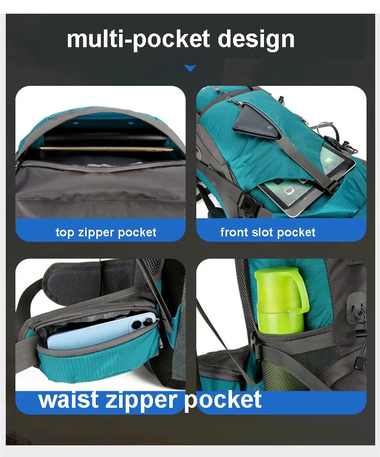 70L Nylon Hiking Backpack with Rain Cover