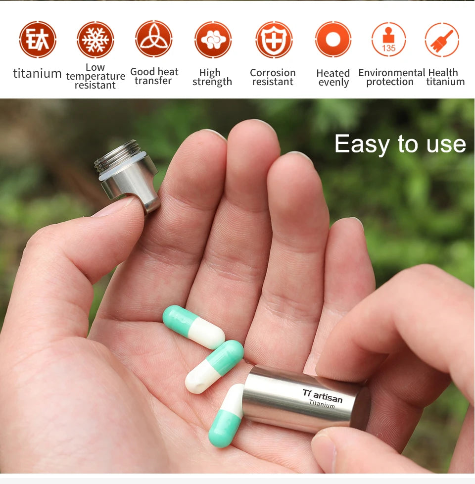 Tiartisan Titanium Mini Waterproof Pill Box Keychain