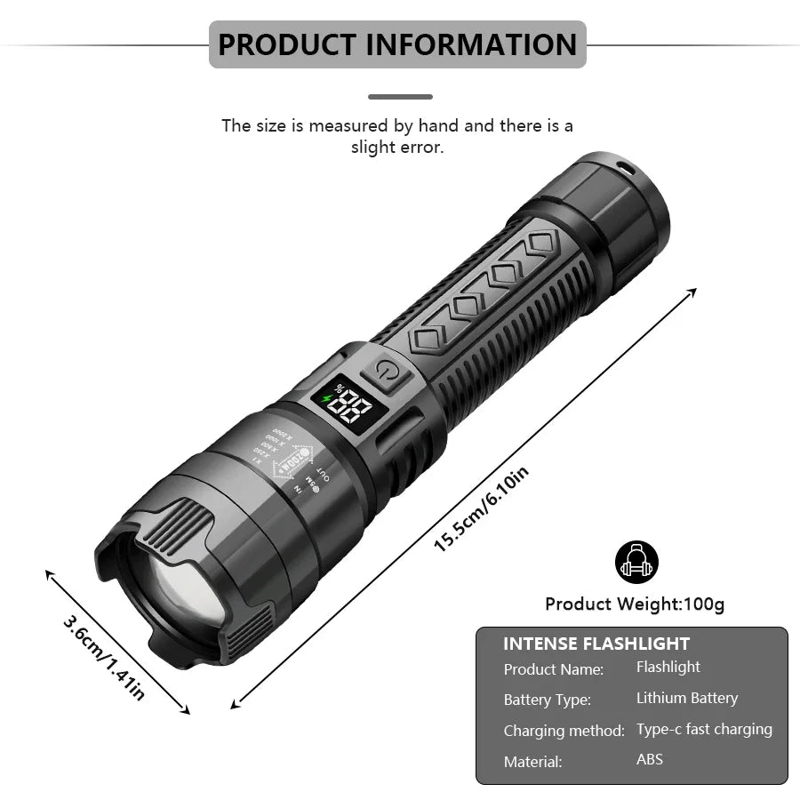 High Power 2000LM LED USB Rechargeable Tactical Flashlight