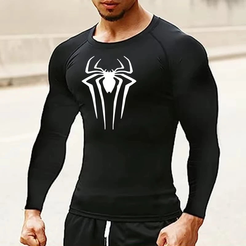Spider Print Men's Long Sleeve Compression Shirt | Quick Dry Workout Top & Rash Guard for Gym and Athletic Training ZY0063