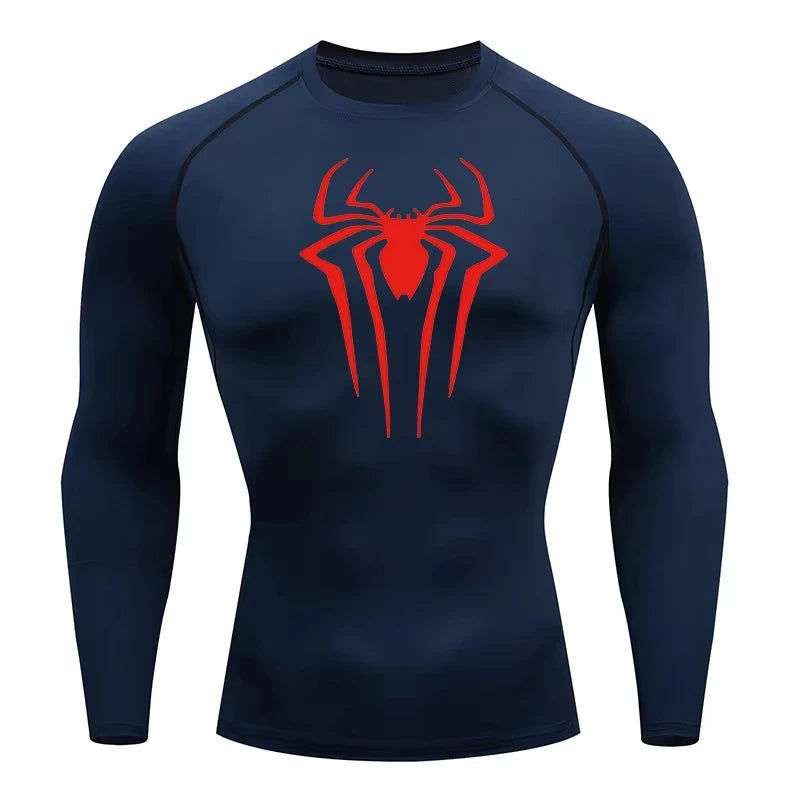 Spider Print Men's Long Sleeve Compression Shirt | Quick Dry Workout Top & Rash Guard for Gym and Athletic Training ZY0063