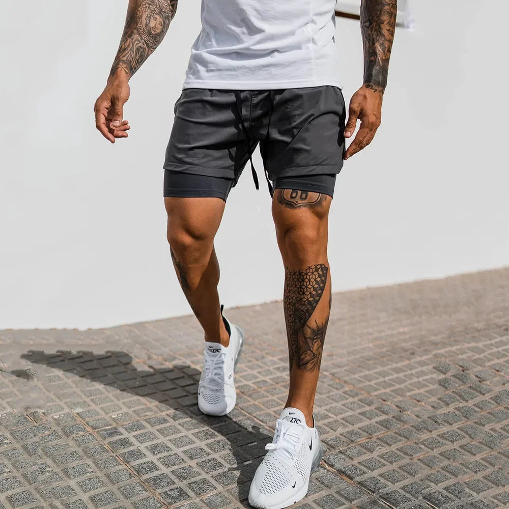 Men’s 2-in-1 Quick-Dry Gym Running Shorts