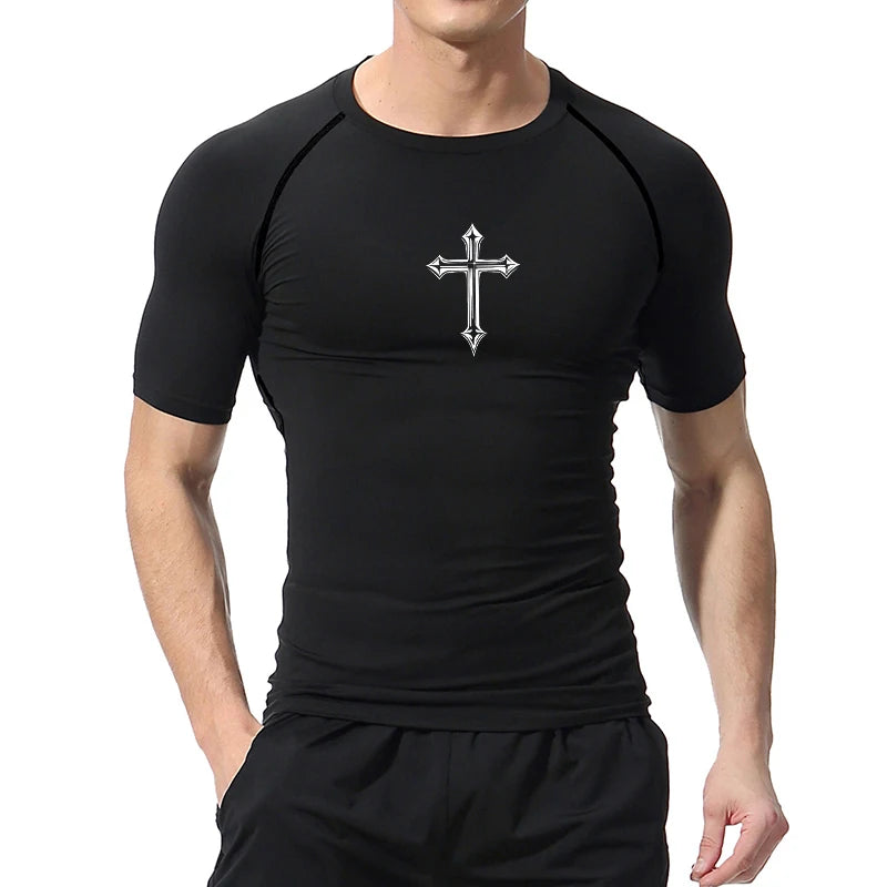 Cross Print Men's Compression Shirt – Christian Athletic Tee
