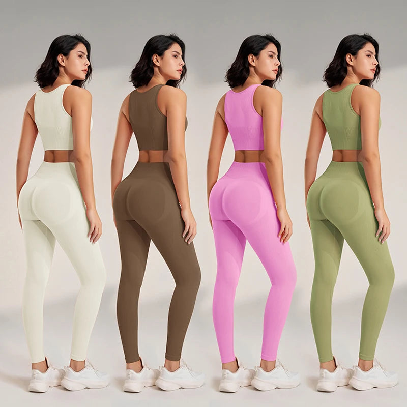 Women's Seamless Yoga Clothing Set – High Waisted Leggings & Top (Plus Size)