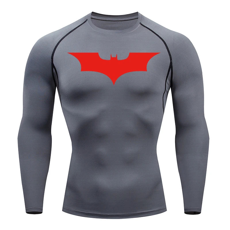 Bat Print Men’s Long Sleeve Compression Shirt | Quick Dry Athletic Rash Guard for Gym & TrainingBat Print Long Sleeve Compression Shirts for Men Gym Workout Running Tees Athletic Quick Dry Tshirts Tops Rash Guard Baselayers