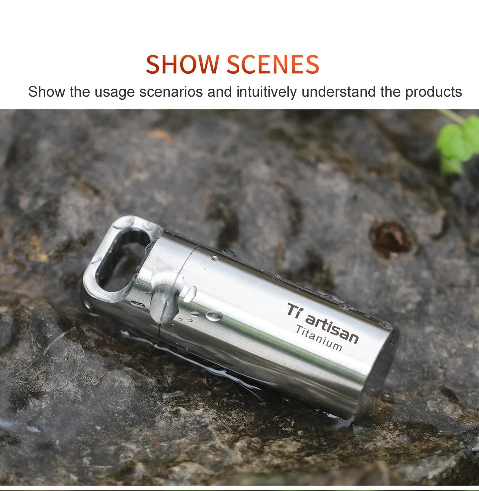 Tiartisan Titanium Mini Waterproof Pill Box Keychain