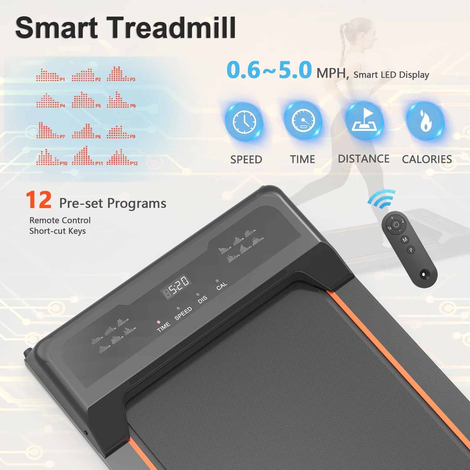 Walking Pad Under Desk Treadmill 2.5HP with LED & Remote