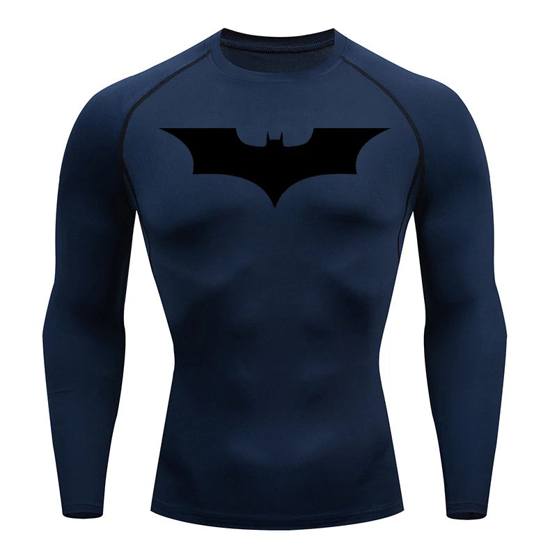 Bat Print Men’s Long Sleeve Compression Shirt | Quick Dry Athletic Rash Guard for Gym & TrainingBat Print Long Sleeve Compression Shirts for Men Gym Workout Running Tees Athletic Quick Dry Tshirts Tops Rash Guard Baselayers
