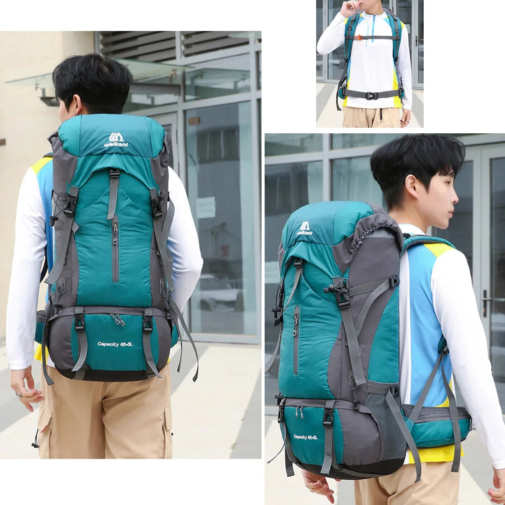70L Nylon Hiking Backpack with Rain Cover