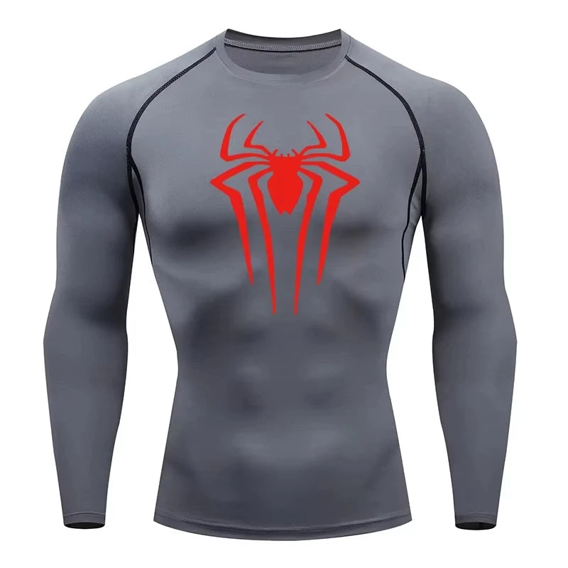 Spider Print Men's Long Sleeve Compression Shirt | Quick Dry Workout Top & Rash Guard for Gym and Athletic Training ZY0063
