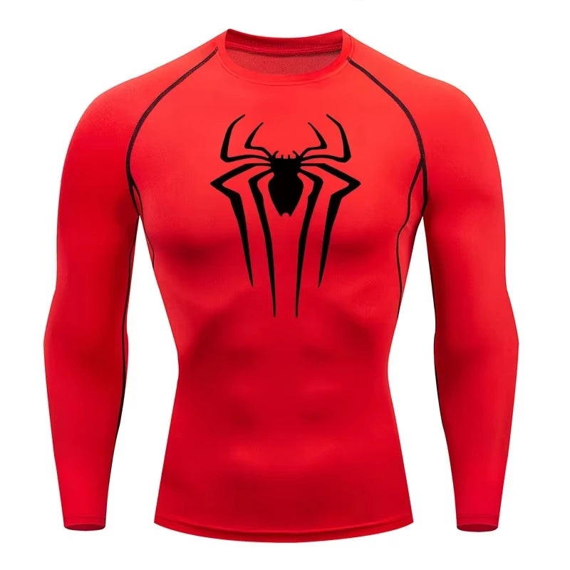 Spider Print Men's Long Sleeve Compression Shirt | Quick Dry Workout Top & Rash Guard for Gym and Athletic Training ZY0063