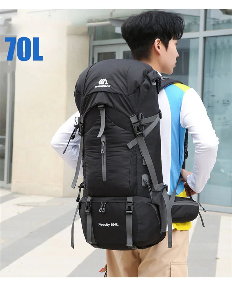 70L Nylon Hiking Backpack with Rain Cover
