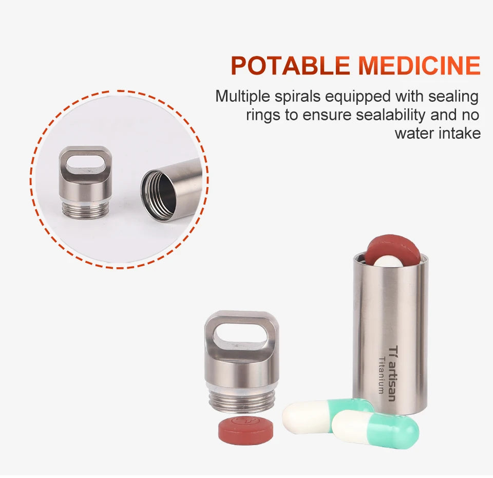 Tiartisan Titanium Mini Waterproof Pill Box Keychain