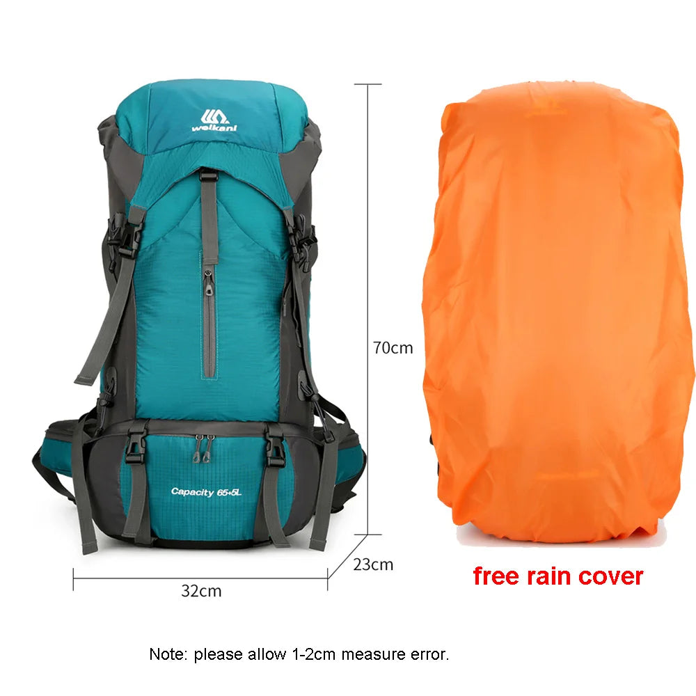 70L Nylon Hiking Backpack with Rain Cover