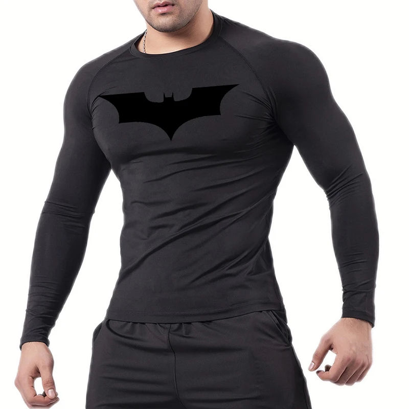 Bat Print Men’s Long Sleeve Compression Shirt | Quick Dry Athletic Rash Guard for Gym & TrainingBat Print Long Sleeve Compression Shirts for Men Gym Workout Running Tees Athletic Quick Dry Tshirts Tops Rash Guard Baselayers