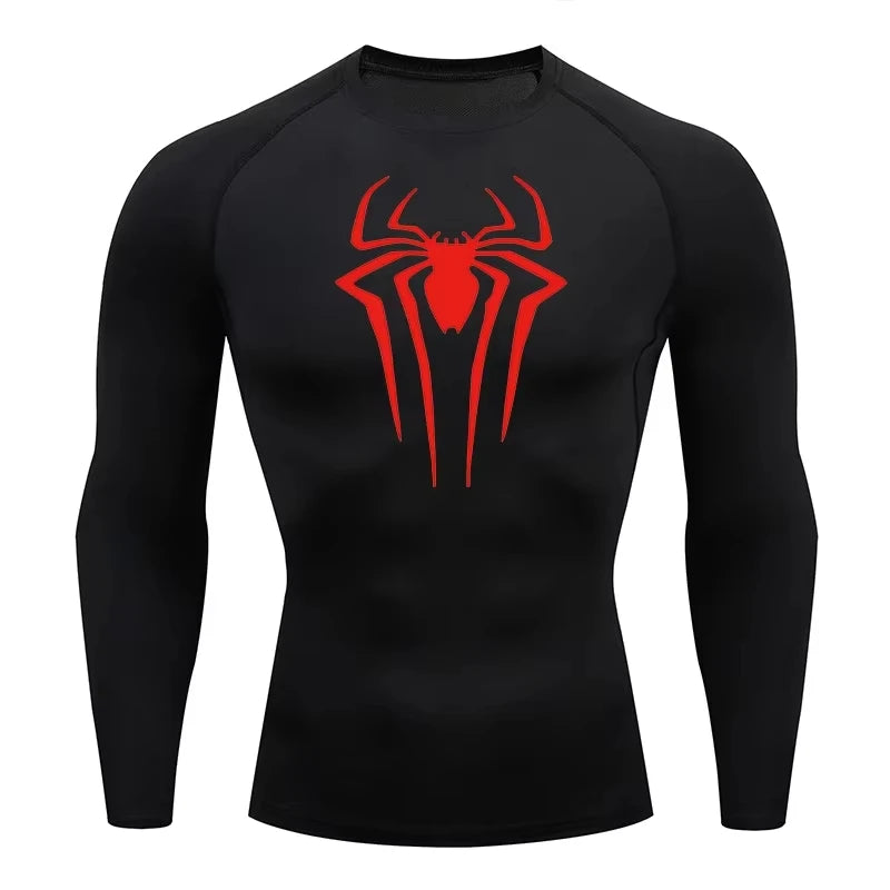 Spider Print Men's Long Sleeve Compression Shirt | Quick Dry Workout Top & Rash Guard for Gym and Athletic Training ZY0063