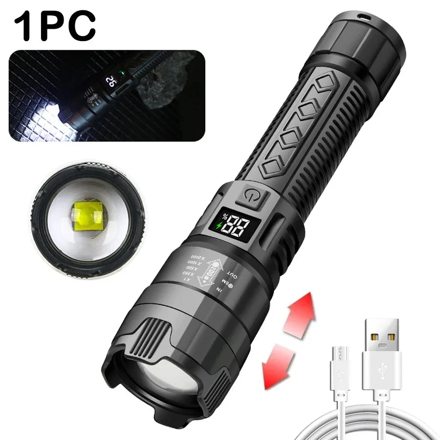 High Power 2000LM LED USB Rechargeable Tactical Flashlight