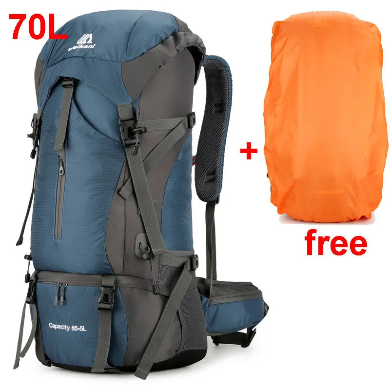 70L Nylon Hiking Backpack with Rain Cover