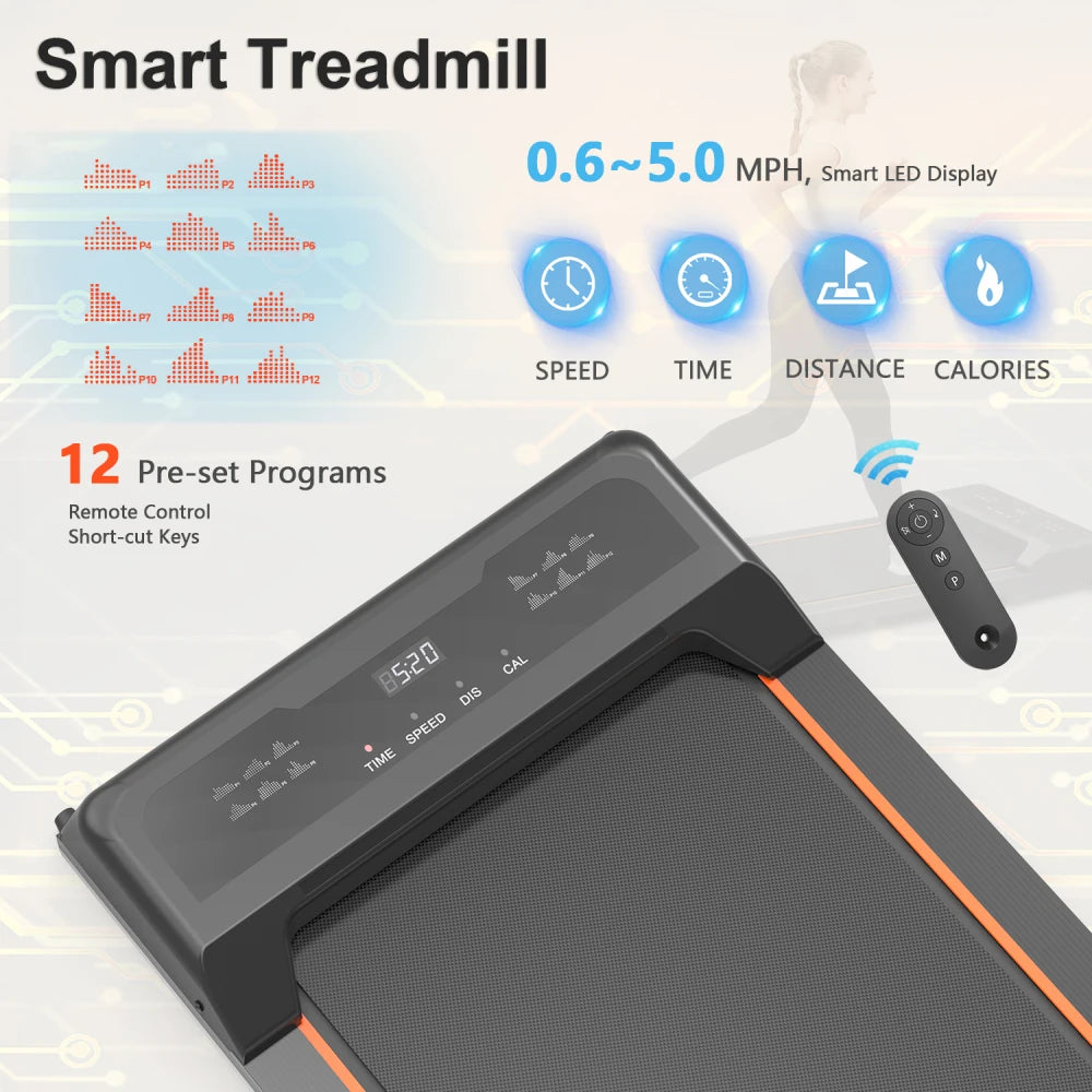 Walking Pad Under Desk Treadmill 2.5HP with LED & Remote