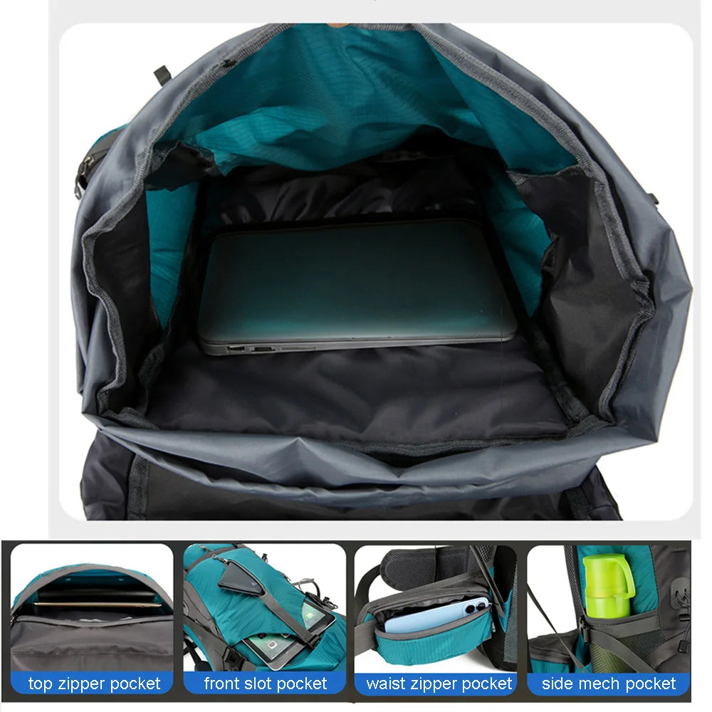 70L Nylon Hiking Backpack with Rain Cover
