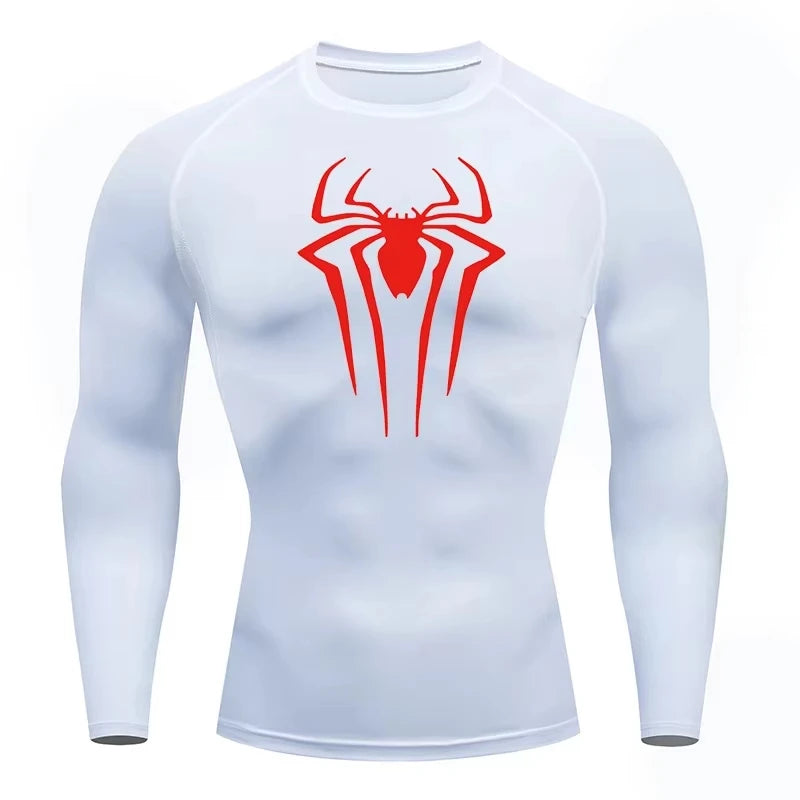 Spider Print Men's Long Sleeve Compression Shirt | Quick Dry Workout Top & Rash Guard for Gym and Athletic Training ZY0063