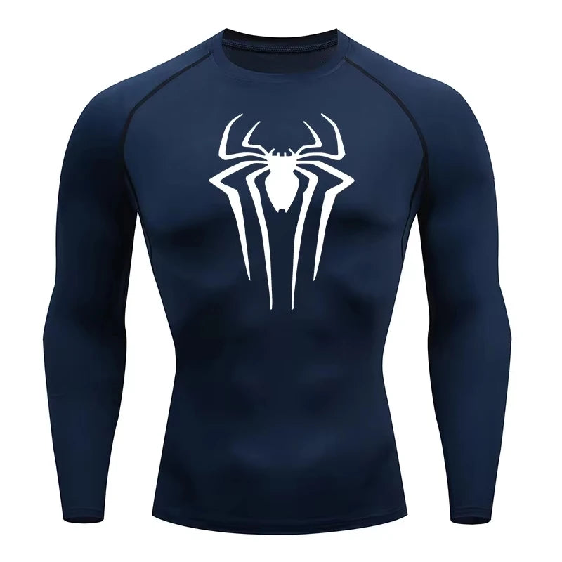 Spider Print Men's Long Sleeve Compression Shirt | Quick Dry Workout Top & Rash Guard for Gym and Athletic Training ZY0063