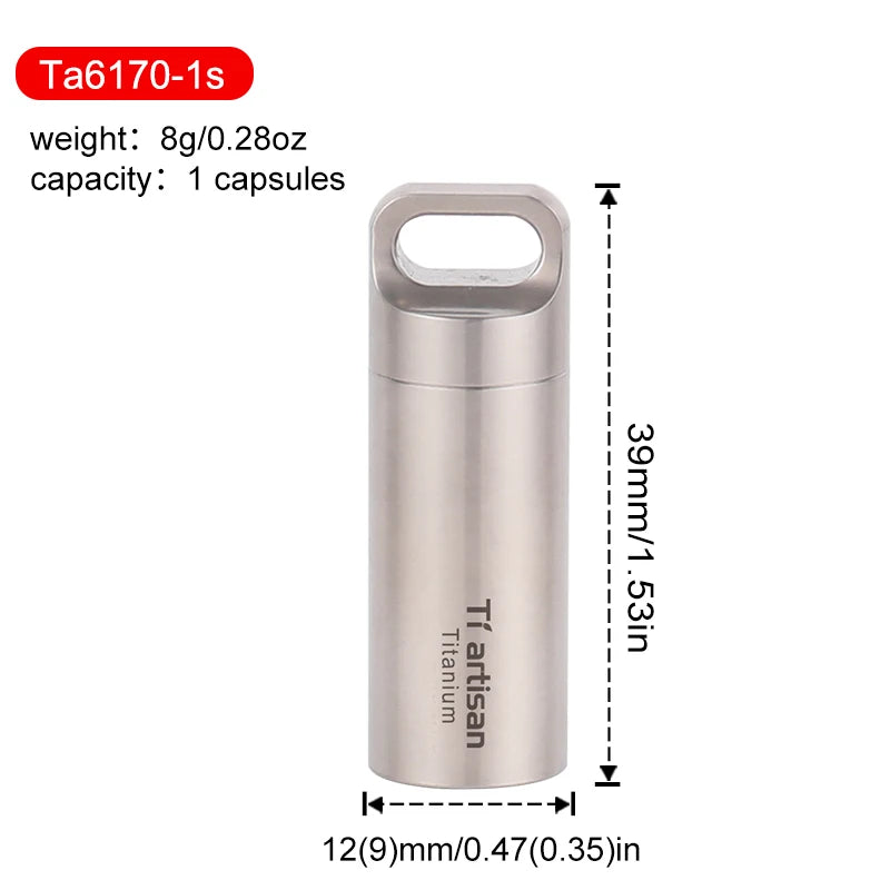 Tiartisan Titanium Mini Waterproof Pill Box Keychain