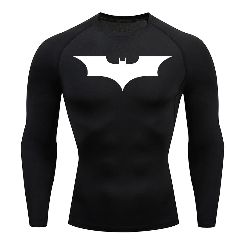 Bat Print Men’s Long Sleeve Compression Shirt | Quick Dry Athletic Rash Guard for Gym & TrainingBat Print Long Sleeve Compression Shirts for Men Gym Workout Running Tees Athletic Quick Dry Tshirts Tops Rash Guard Baselayers
