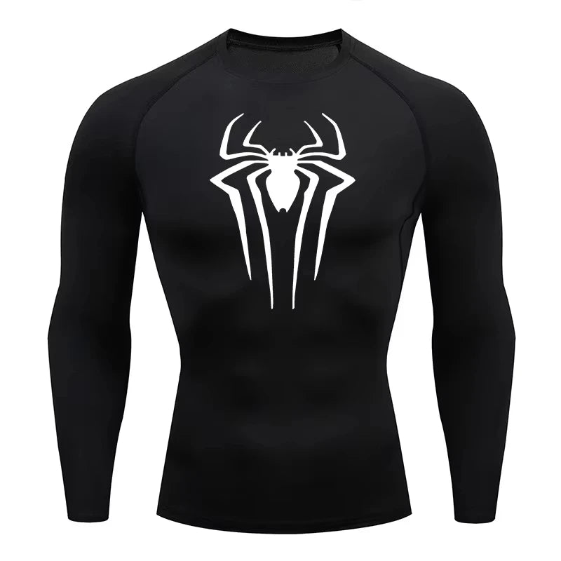 Spider Print Men's Long Sleeve Compression Shirt | Quick Dry Workout Top & Rash Guard for Gym and Athletic Training ZY0063