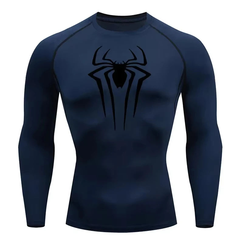 Spider Print Men's Long Sleeve Compression Shirt | Quick Dry Workout Top & Rash Guard for Gym and Athletic Training ZY0063