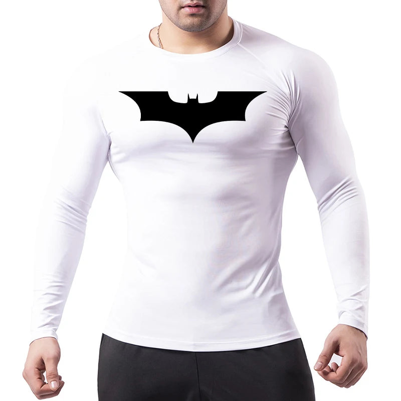 Bat Print Men’s Long Sleeve Compression Shirt | Quick Dry Athletic Rash Guard for Gym & TrainingBat Print Long Sleeve Compression Shirts for Men Gym Workout Running Tees Athletic Quick Dry Tshirts Tops Rash Guard Baselayers
