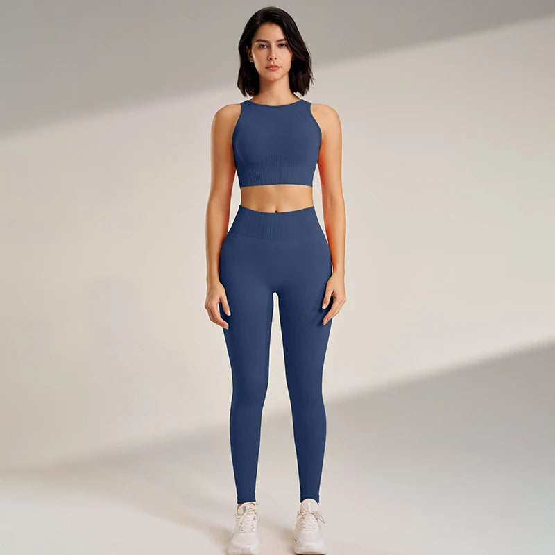 Women's Seamless Yoga Clothing Set – High Waisted Leggings & Top (Plus Size)