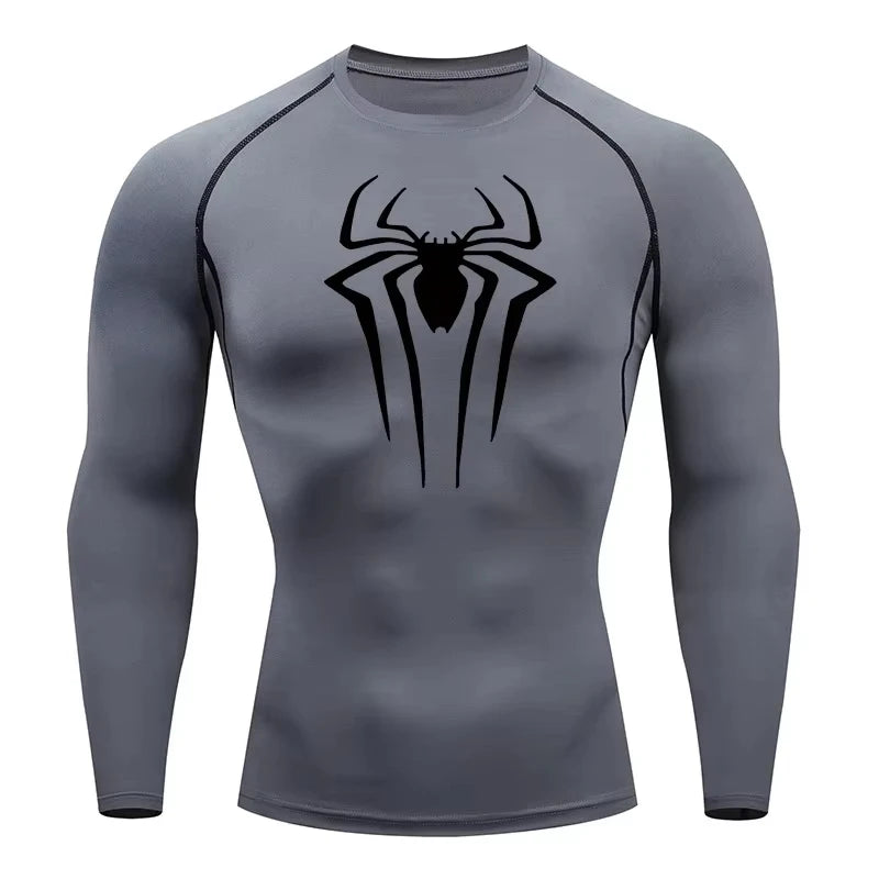 Spider Print Men's Long Sleeve Compression Shirt | Quick Dry Workout Top & Rash Guard for Gym and Athletic Training ZY0063