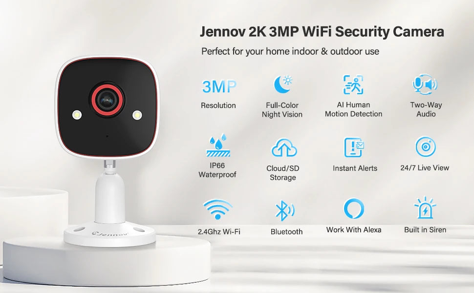 Jennov 2K HD Wireless WiFi Security Camera (5Ghz/2.4Ghz) – Indoor/Outdoor IP66