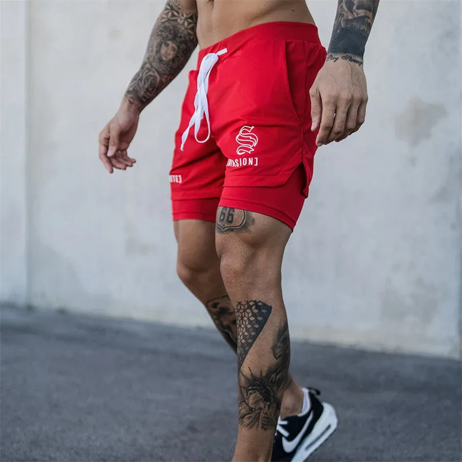 Men’s 2-in-1 Quick-Dry Gym Running Shorts