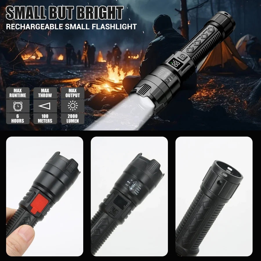 High Power 2000LM LED USB Rechargeable Tactical Flashlight