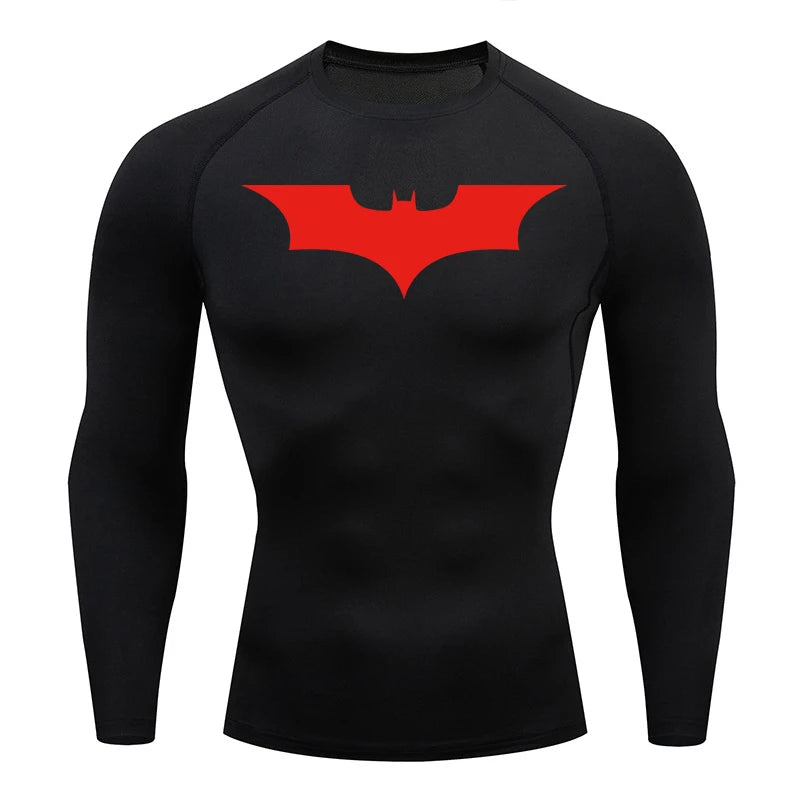 Bat Print Men’s Long Sleeve Compression Shirt | Quick Dry Athletic Rash Guard for Gym & TrainingBat Print Long Sleeve Compression Shirts for Men Gym Workout Running Tees Athletic Quick Dry Tshirts Tops Rash Guard Baselayers